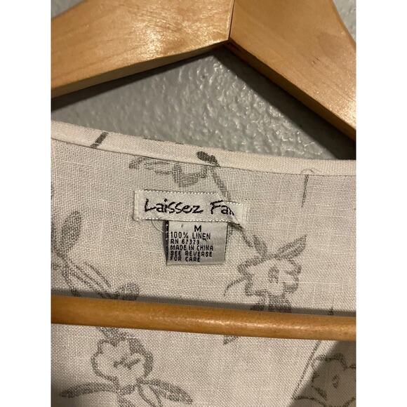 Vintage Laissez Faire Womens Maxi Dress Medium Gray Floral Linen Lagenlook 90s - Picture 2 of 7